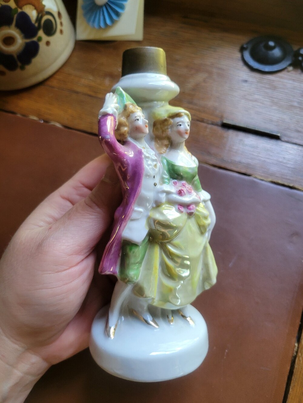 Vtg Porcelain Boudoir Lamp Base Colonial Courting Couple Figurine #12400 MCM - Picture 5 of 11